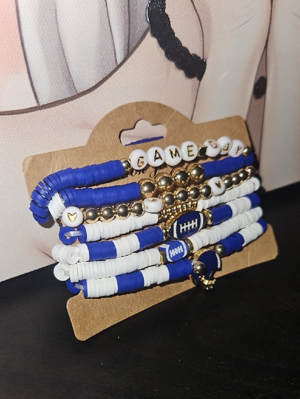 Game Day Blue & White Beaded Football Bracelet Stack New Without Tag - Picture 2 of 6